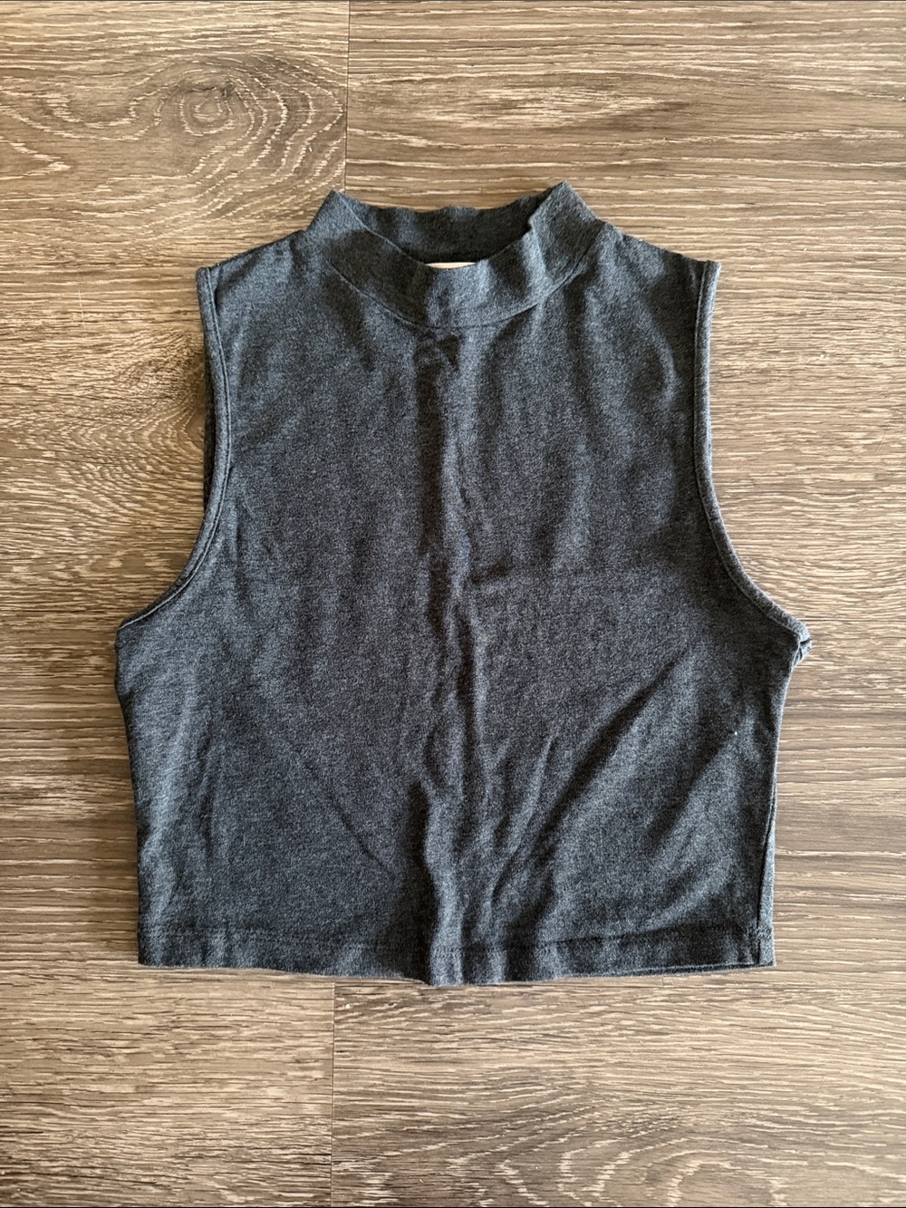 Ambiance Sleeveless Charcoal Mock Neck Crop Top